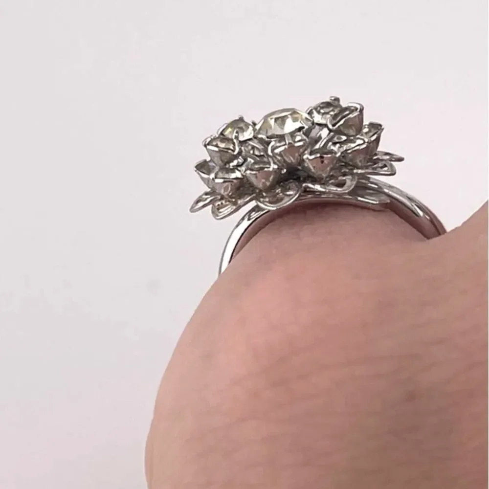 VTG Sarah Coventry Silver Tone Diamond Filigree Burst Statement Ring‎ Adjustable